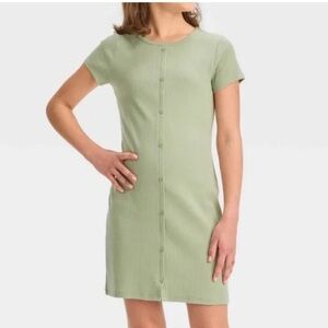 art class Sage Green Ribbed Button-Front Short Sleeve Dress
